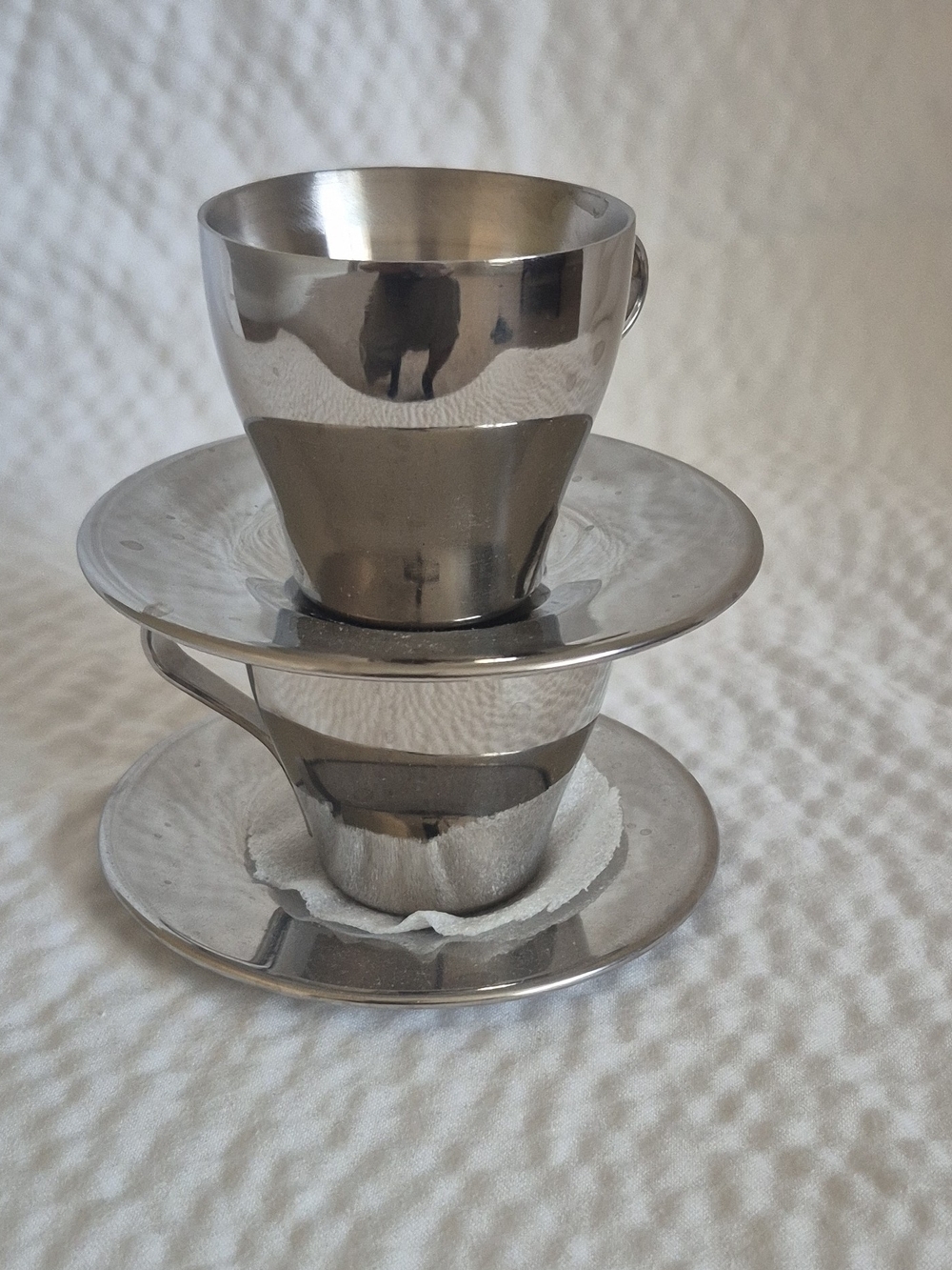IKEA KALASET Stainless Steel Silver Espresso Cup & Saucer Set 4-Piece for 2